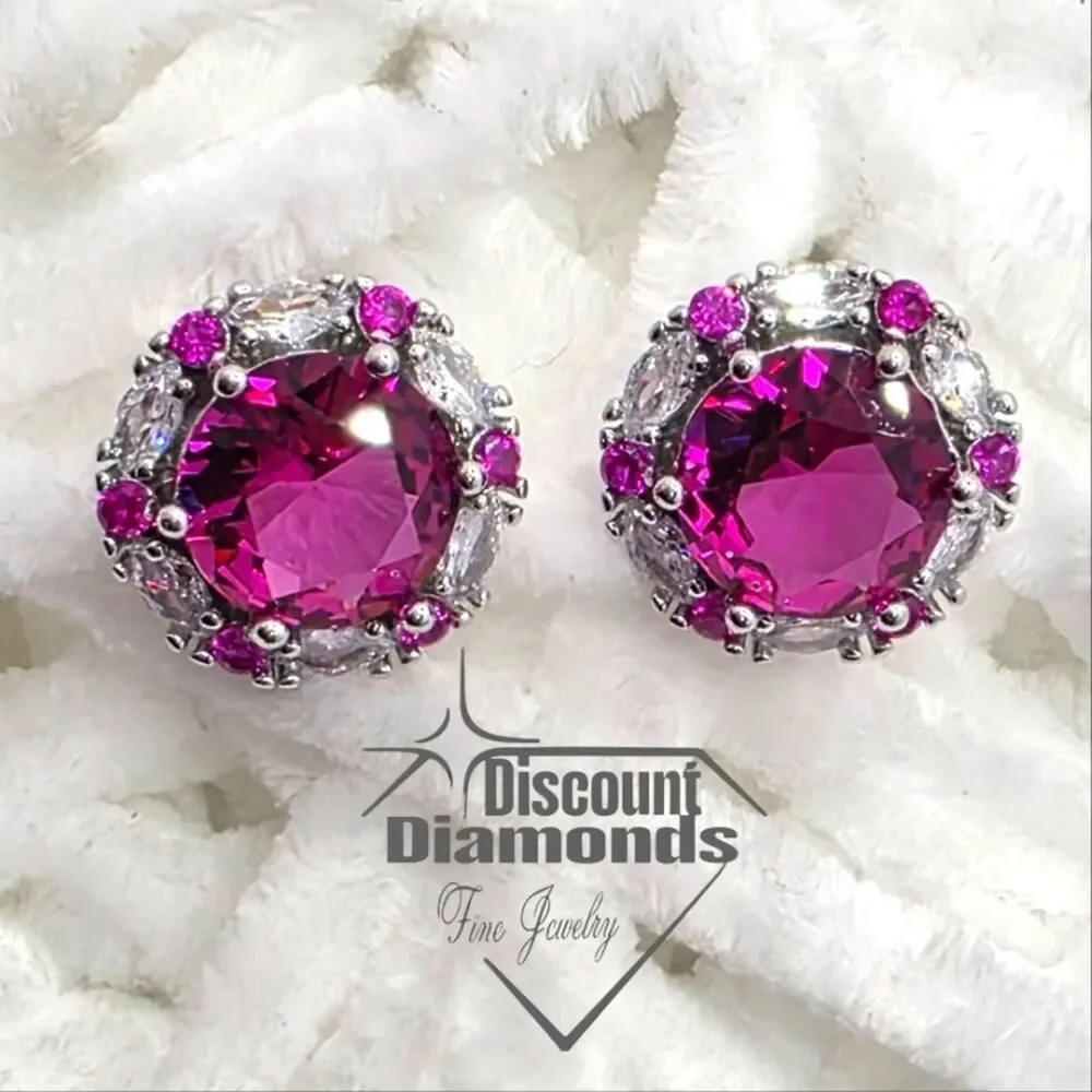 Elegant Red & White Zircon Earrings on 925 Sterling Silver